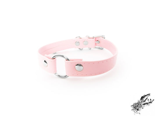 Pink Faux Leather O Ring Choker