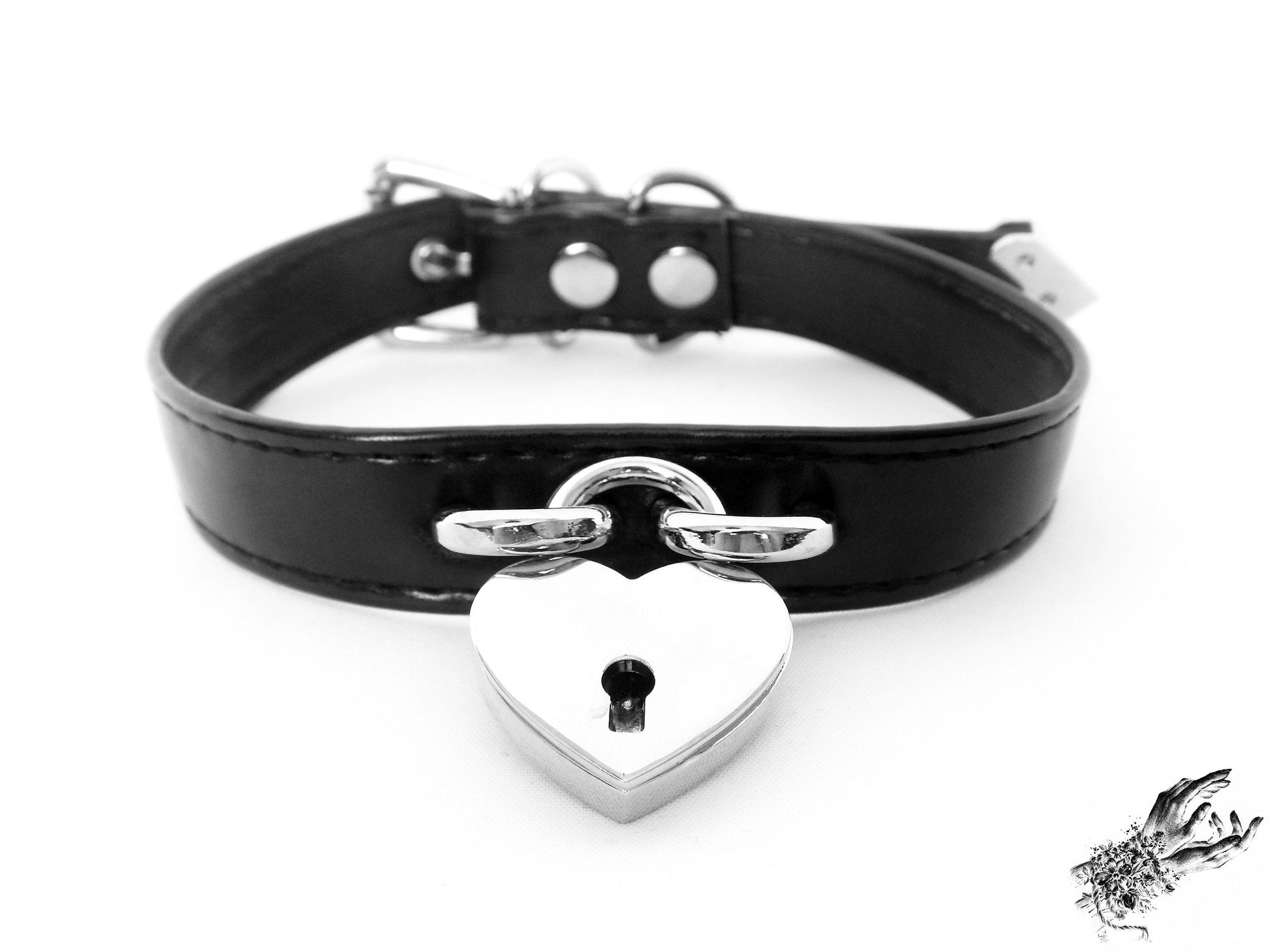 Black Faux Leather Heart Padlock Choker - 8th Sin