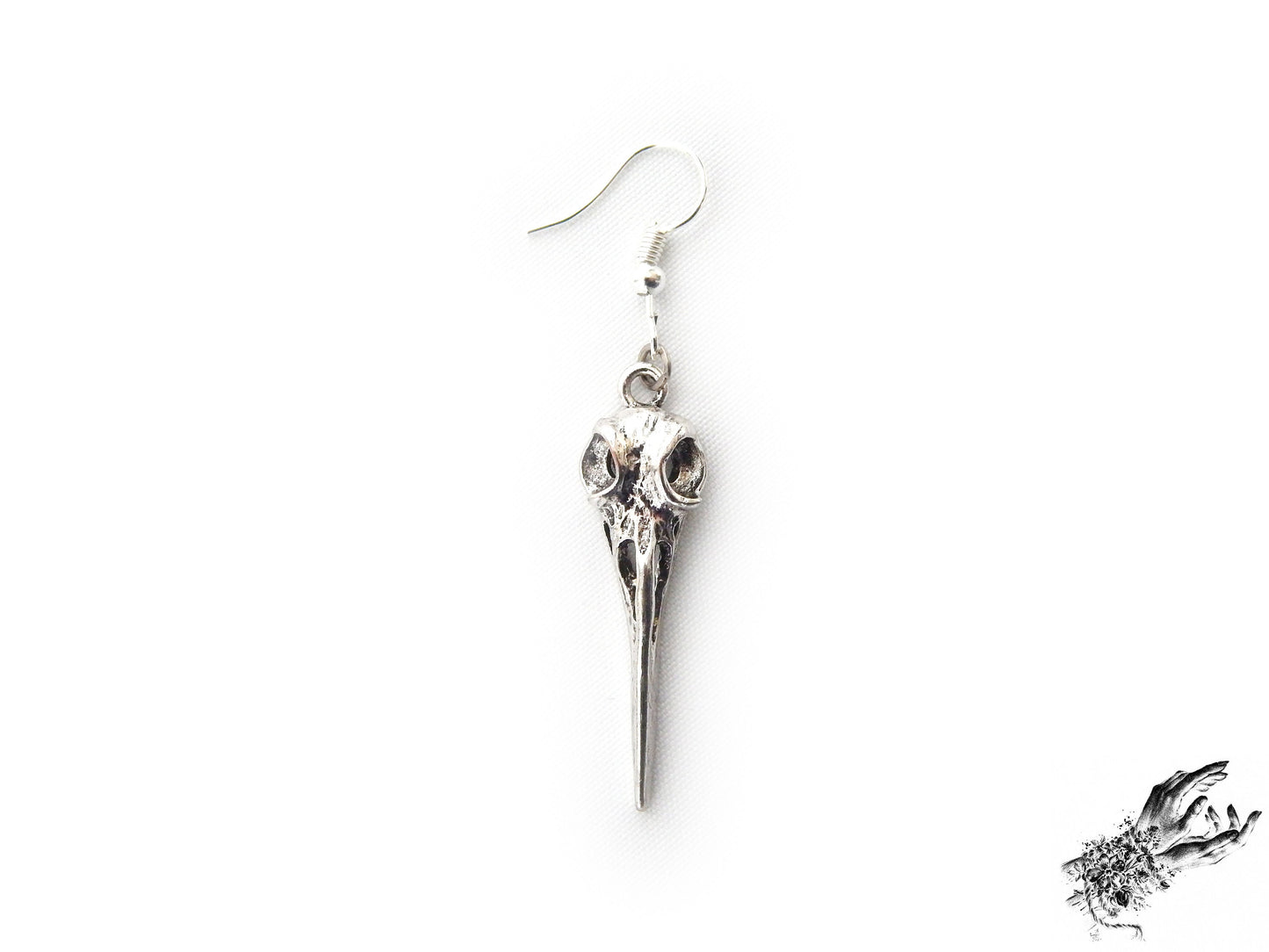 Antique Silver Bird Skull Earrings