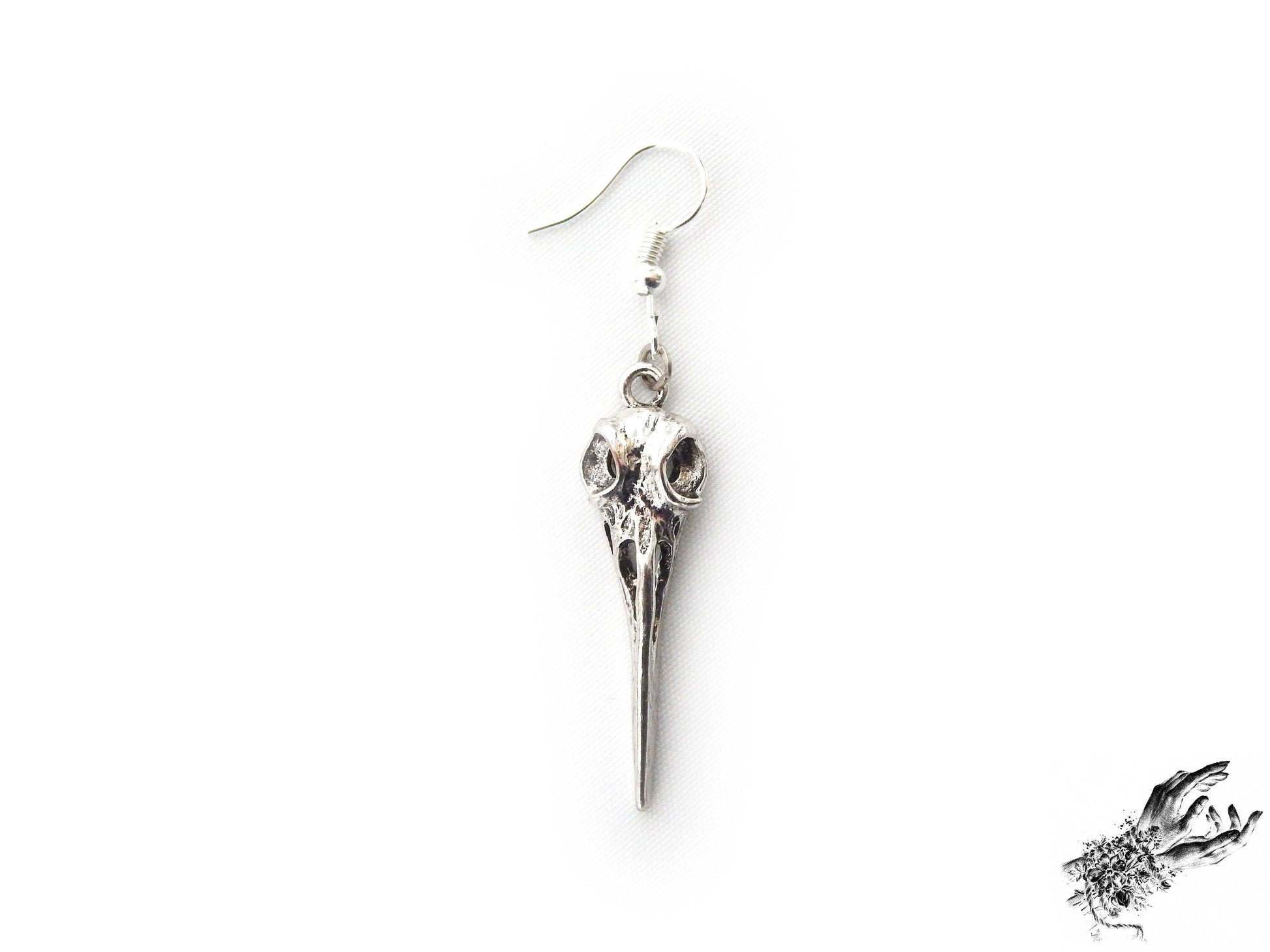 Antique Silver Bird Skull Earrings - 8th Sin