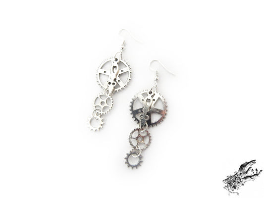 Antique Silver Gear Earrings - 8th Sin