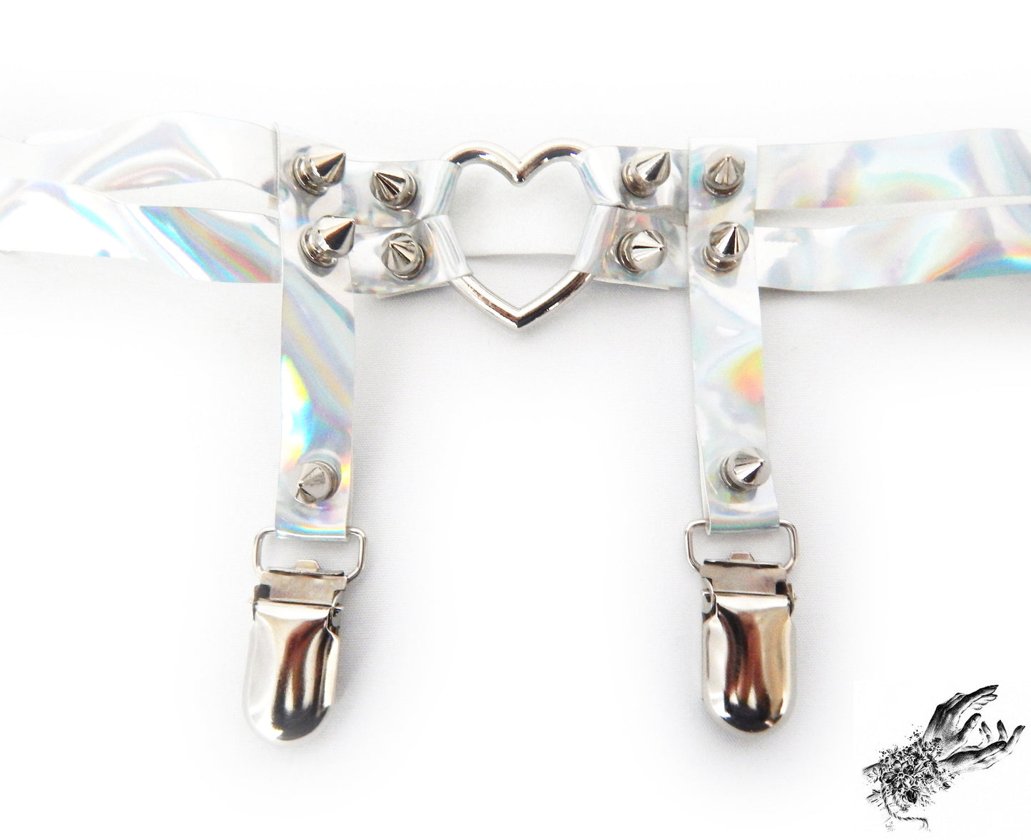 Holographic Silver Heart Ring Garter