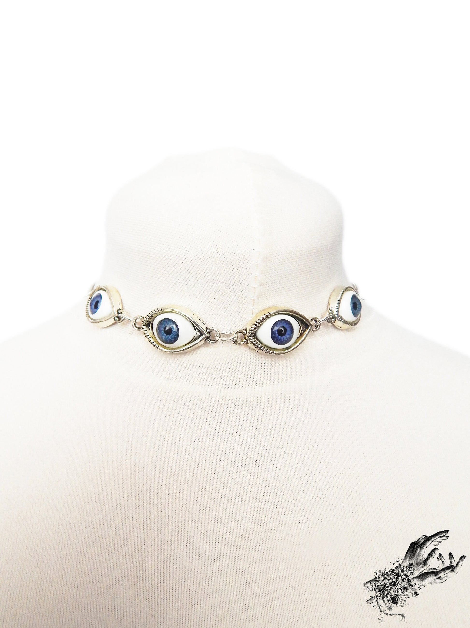 Antique Silver Evil Eye Choker Necklace - 8th Sin