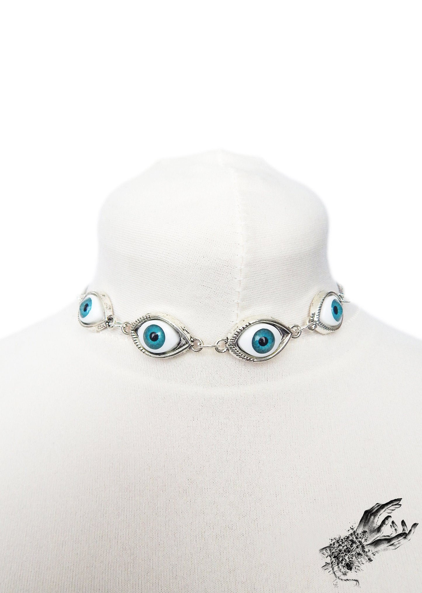 Antique Silver Evil Eye Choker Necklace - 8th Sin