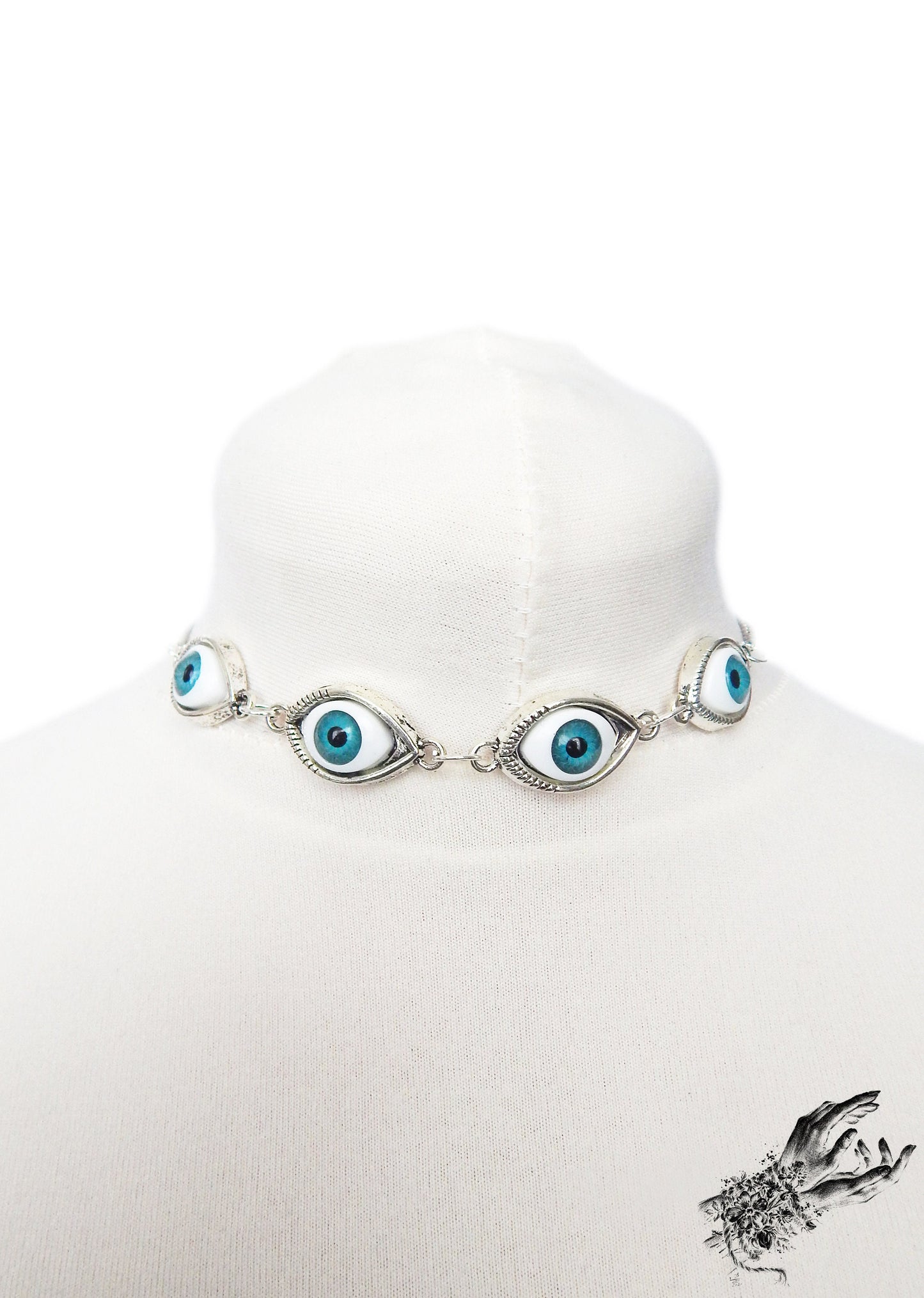 Antique Silver Evil Eye Choker Necklace