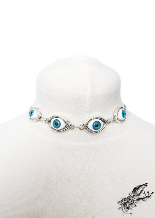 Antique Silver Evil Eye Choker Necklace - 8th Sin