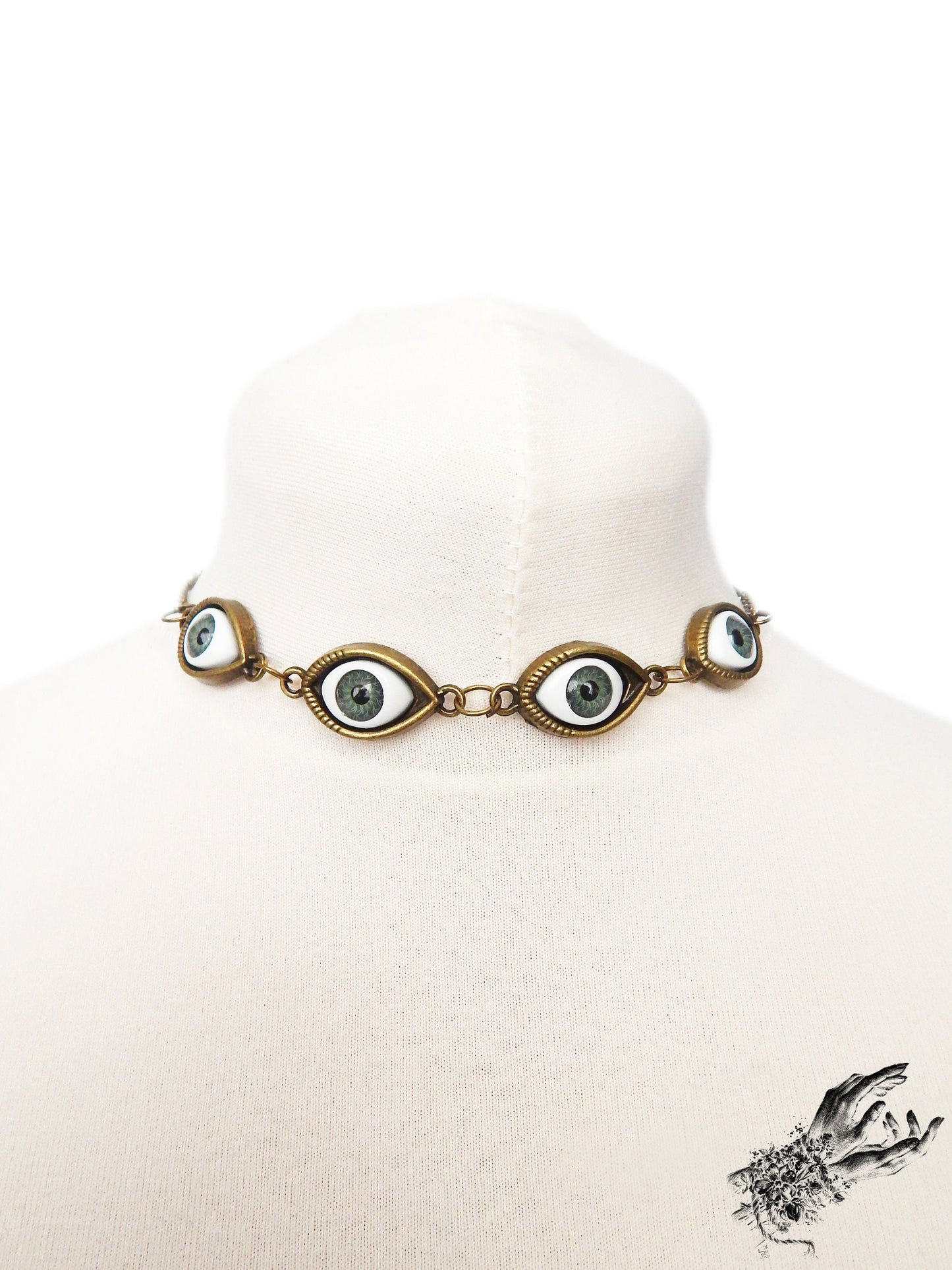 Antique Bronze Evil Eye Choker Necklace