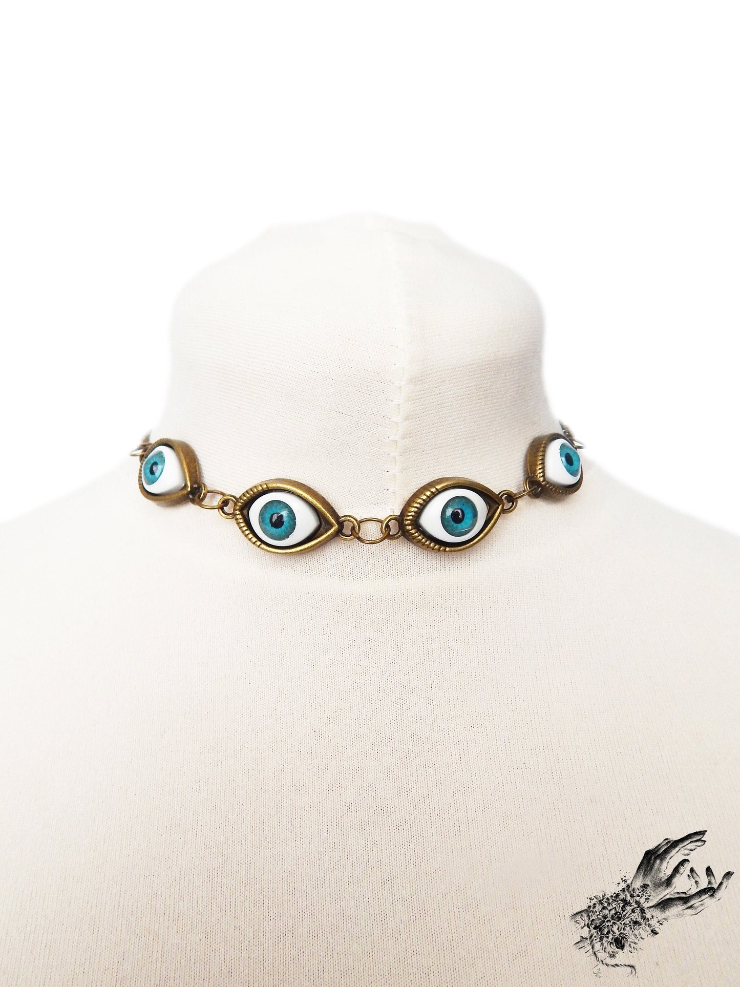 Antique Bronze Evil Eye Choker Necklace