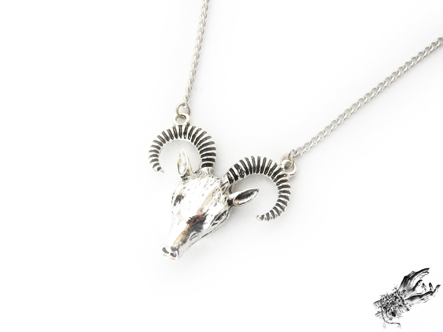 Antique Silver Ram Skull Necklace