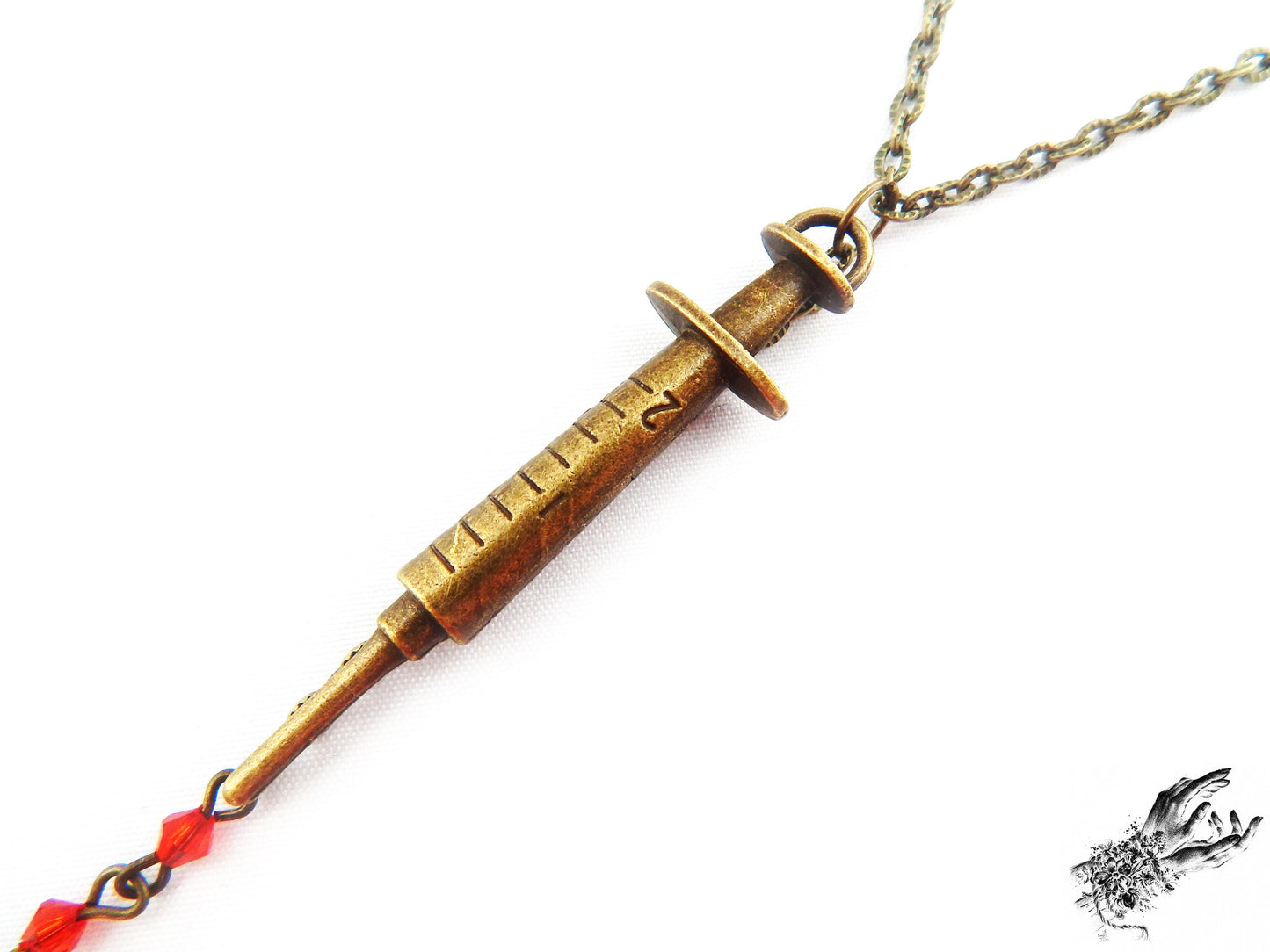Antique Bronze Syringe Necklace
