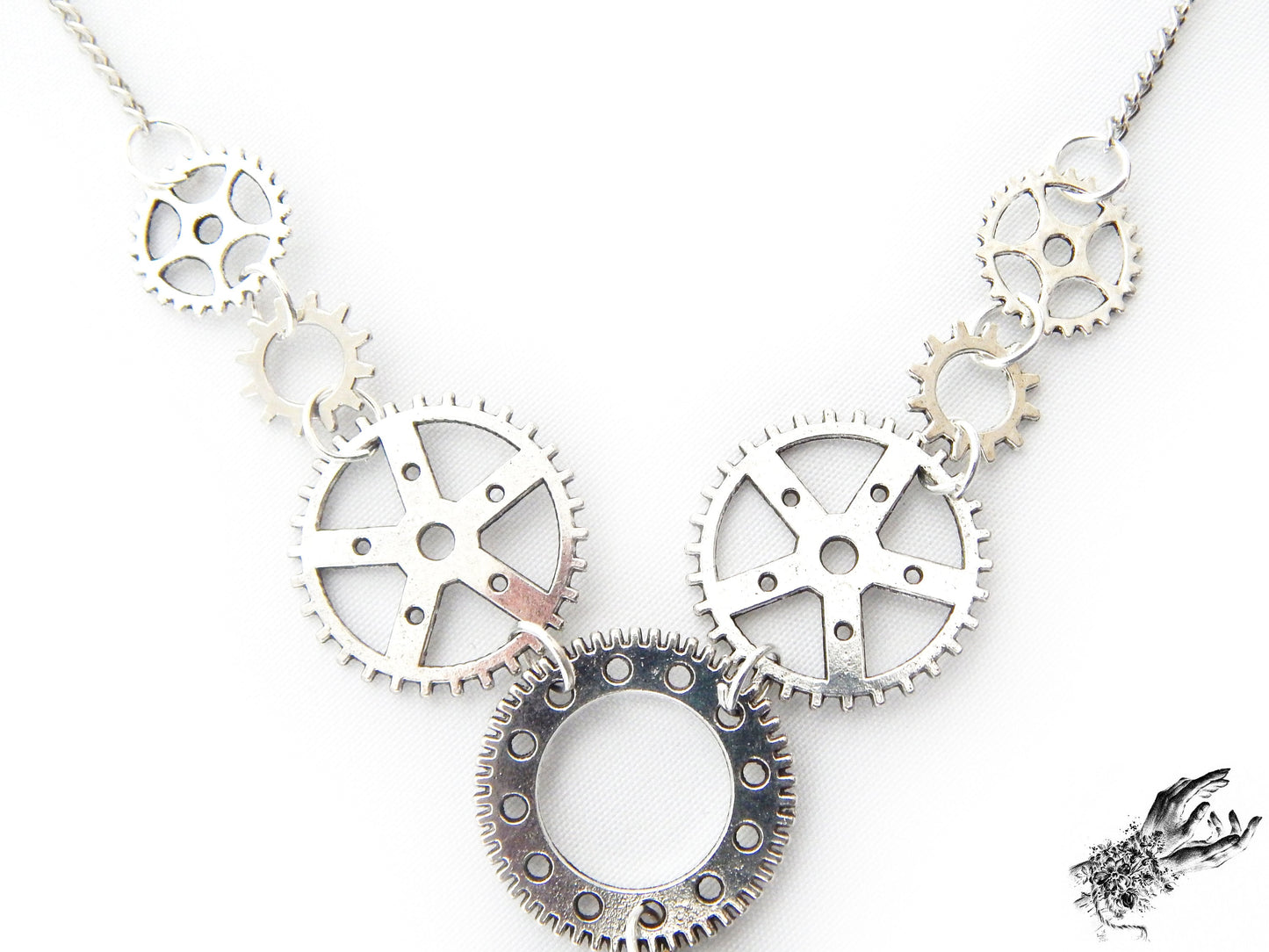 Antique Silver Gears Necklace