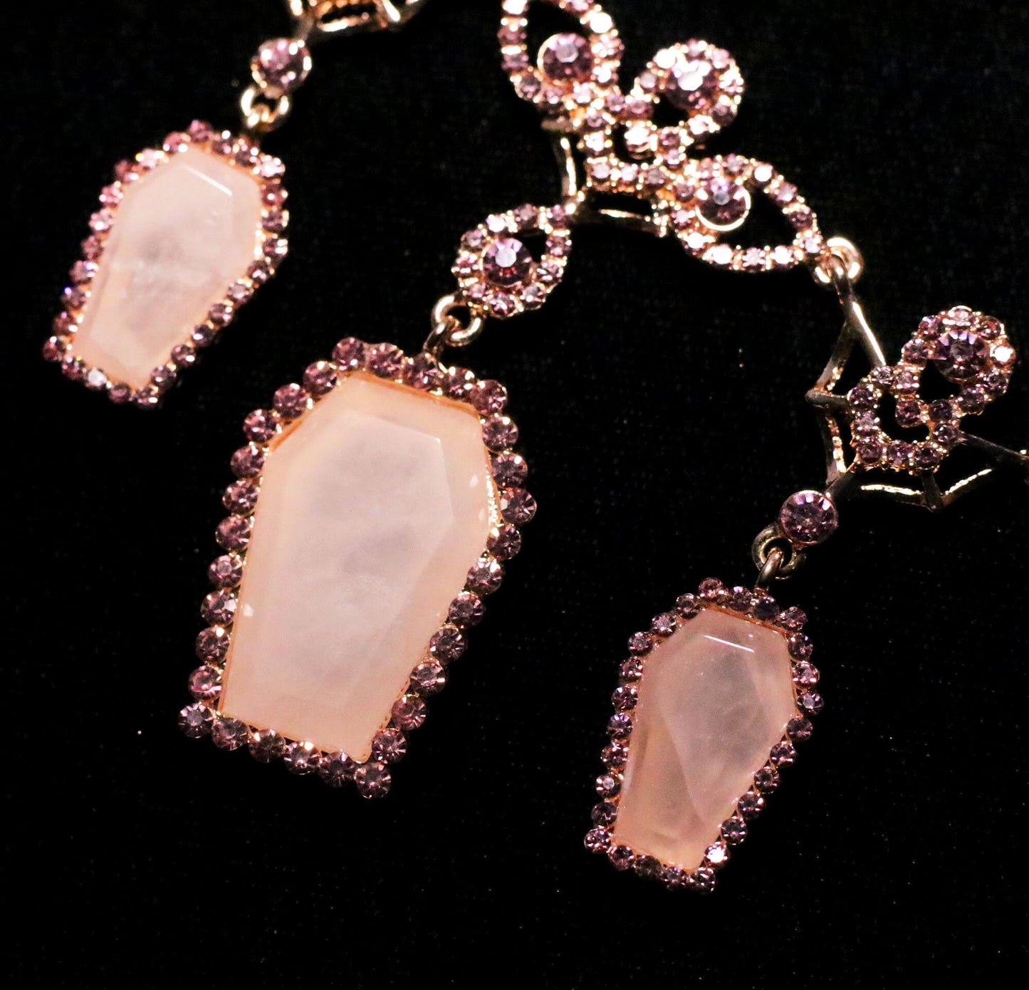 PRE-ORDER - Puvithel Resurrection Necklace in Rose Gold & Rose Quartz Coffin Necklace